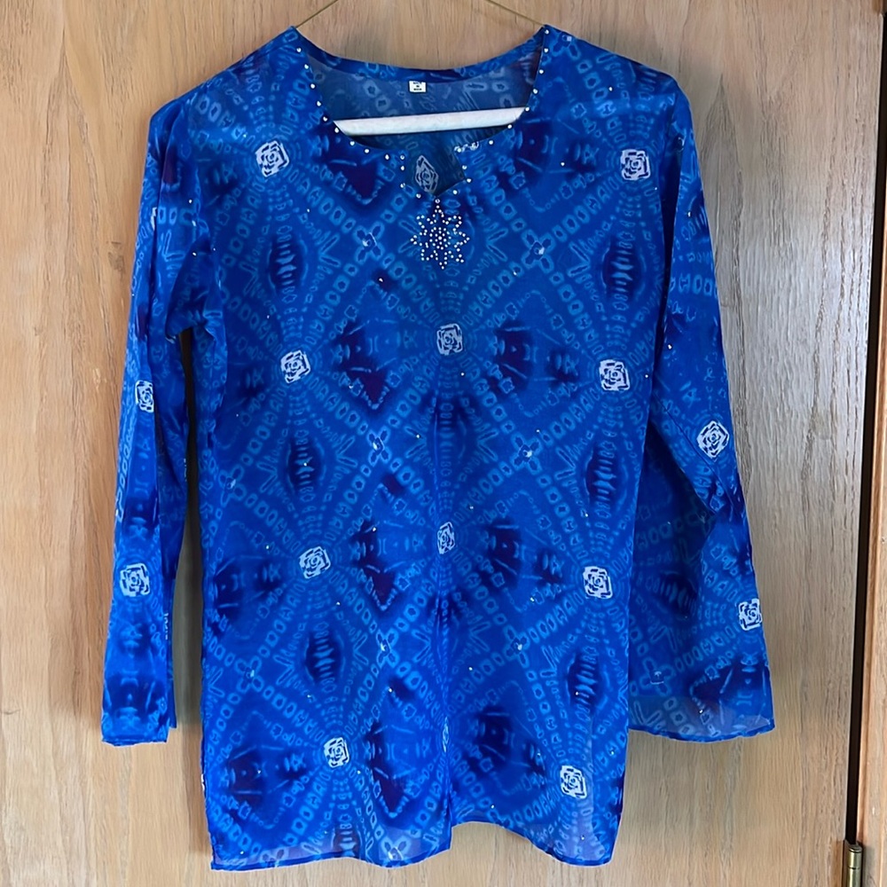NWOT Blue Printed Kurta Top 3/4 Sleeve Bust 36 Lightweight Tunic